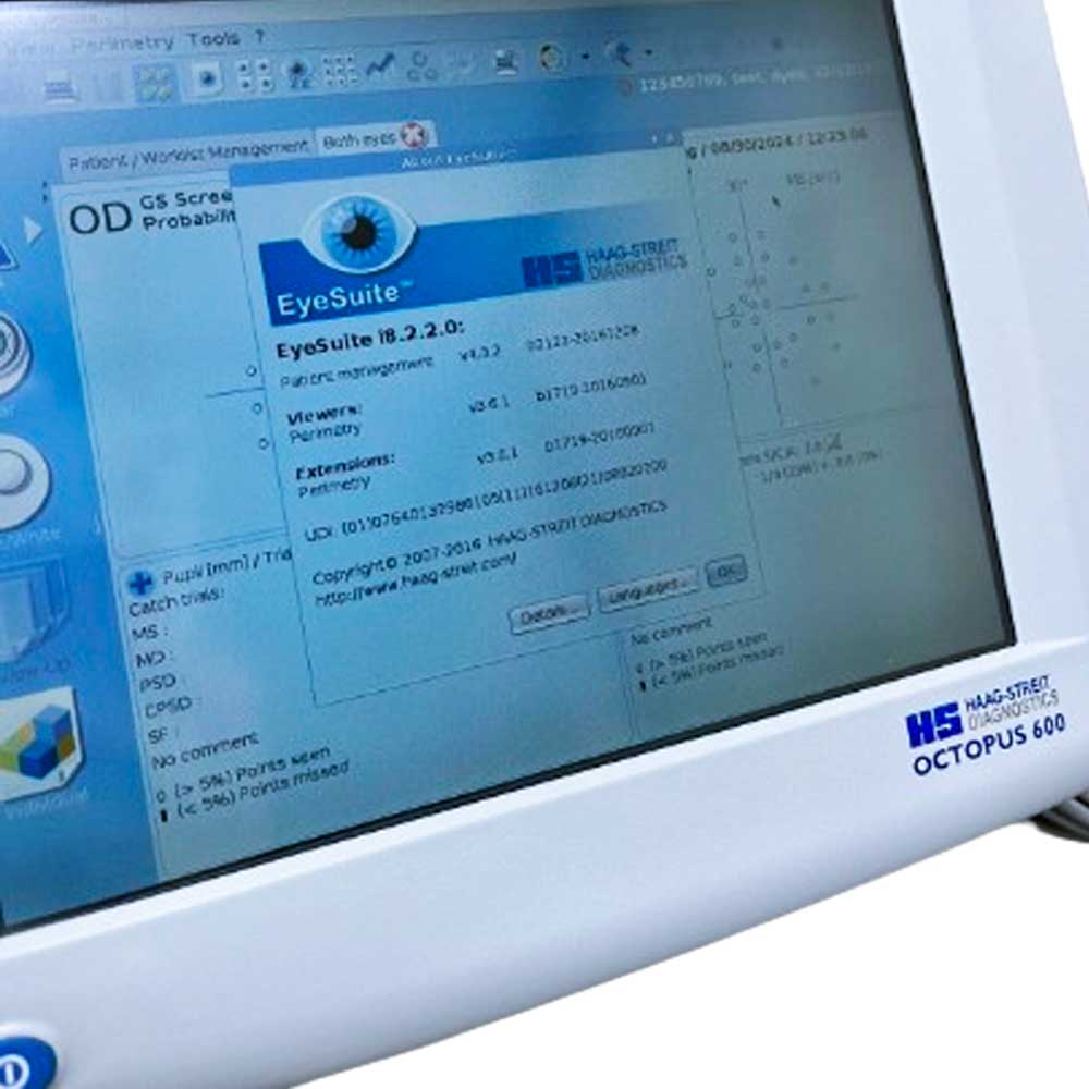 Haag Streit Octopus 600 - Perimeter Visual Field Analyzer - Used 3 Haag-Streit Octopus 600 visual field equipment — EyeSuite perimetry software version screen