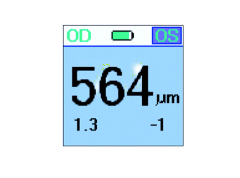 Reichert iPac corneal pachymeter used — one-button 5-way control interface