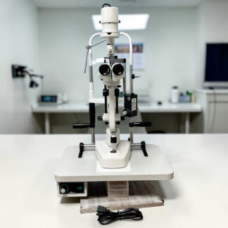 Reichert slit lamp XCEL 400 used — with Optilasa applanation tonometer front view
