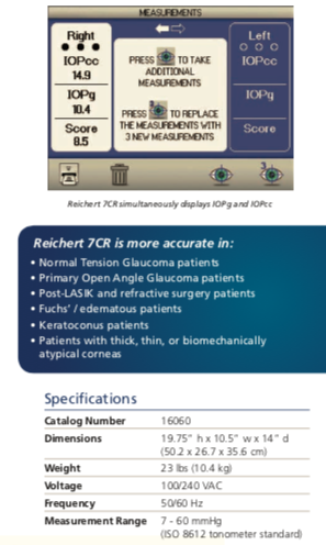 Reichert Package: RK 700 Auto Ref/ Keratometer, LensChek Pro, 7cr NCT - Used 31 Reichert 7cr tonometer IOPcc Corneal Hysteresis measurement
