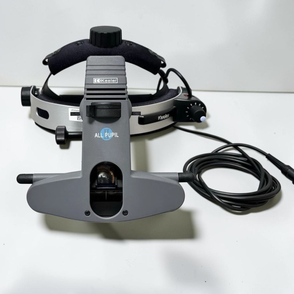 Keeler Allpupil II Wired Binocular Indirect Ophthalmoscope BIO - Used 3 Keeler Allpupil II Wired BIO used — side profile of optical eyepiece assembly