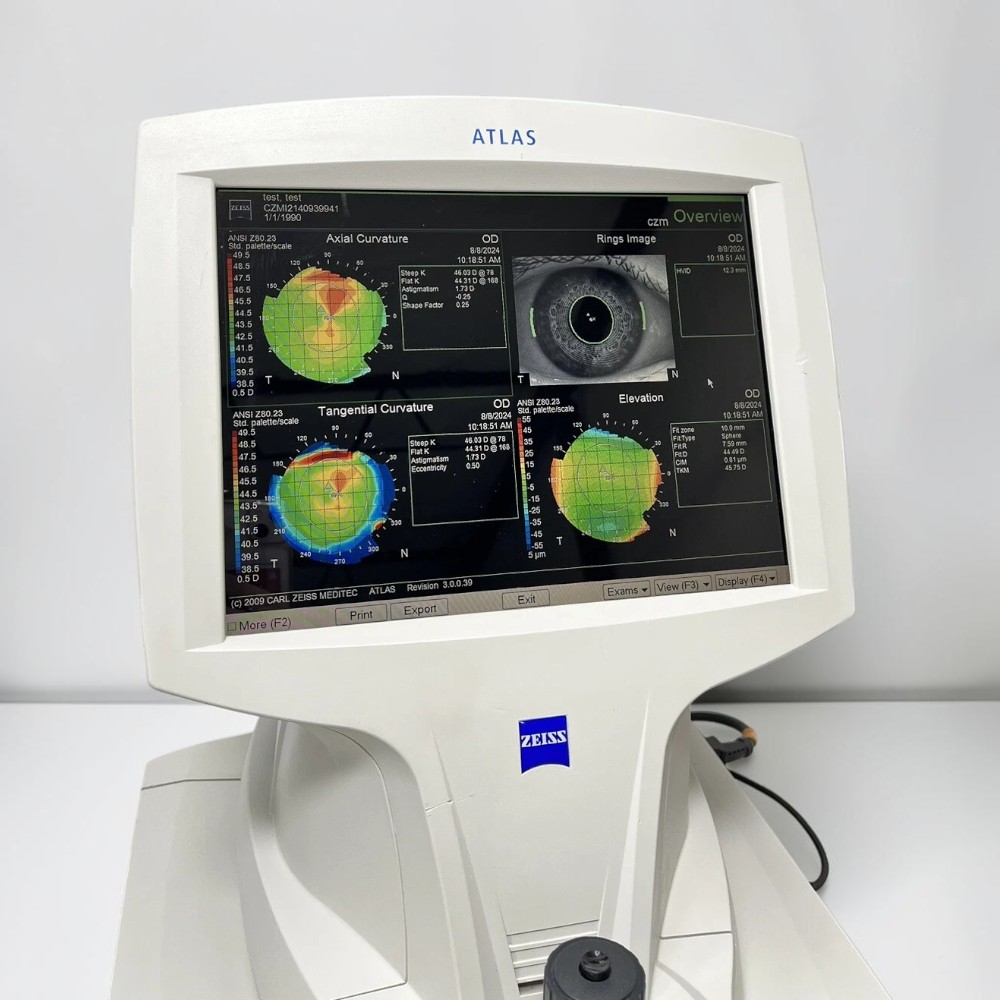 Zeiss Atlas 9000 Corneal Topographer w/ Windows XP - Used 3 Zeiss Atlas 9000 corneal topographer used — side view