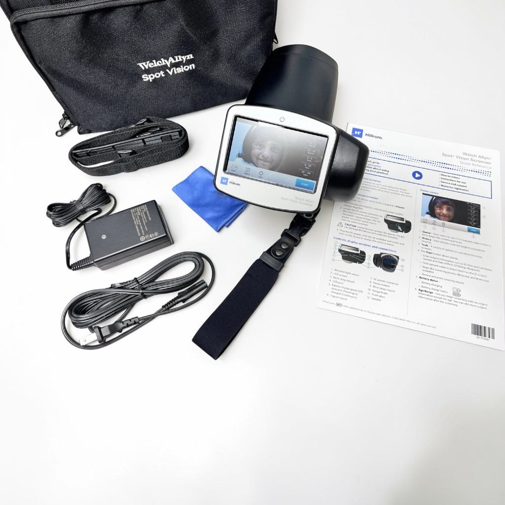 Welch Allyn/ Hillrom VS100 Spot Vision Screener w/ Carrying Case 2 Welch Allyn VS100 spot vision screener side view with display screen