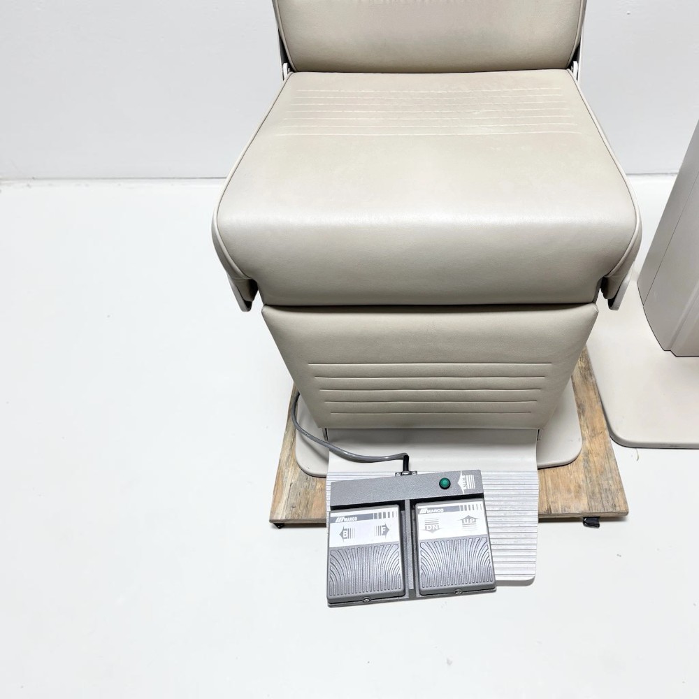Marco 1220 Encore Automatic Chair w/ 1290 Encore Ophthalmic Stand - Used 6 Marco 1220 Encore automatic exam chair used — seat and corded foot pedal