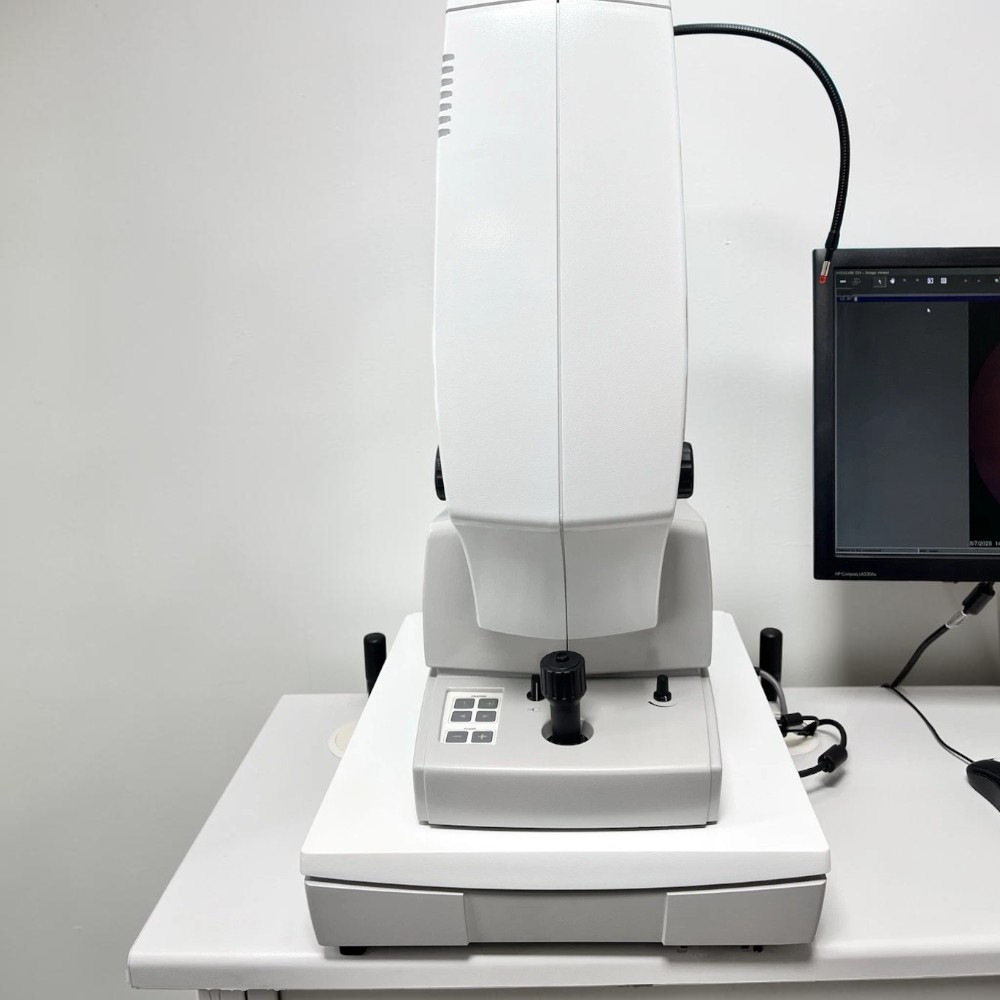 Zeiss Visucam 224 Non-Mydriatic Fundus Camera w/ Electric Table - Used 4 Zeiss Visucam 224 used — front view on medical-grade electric elevation table with external monitor