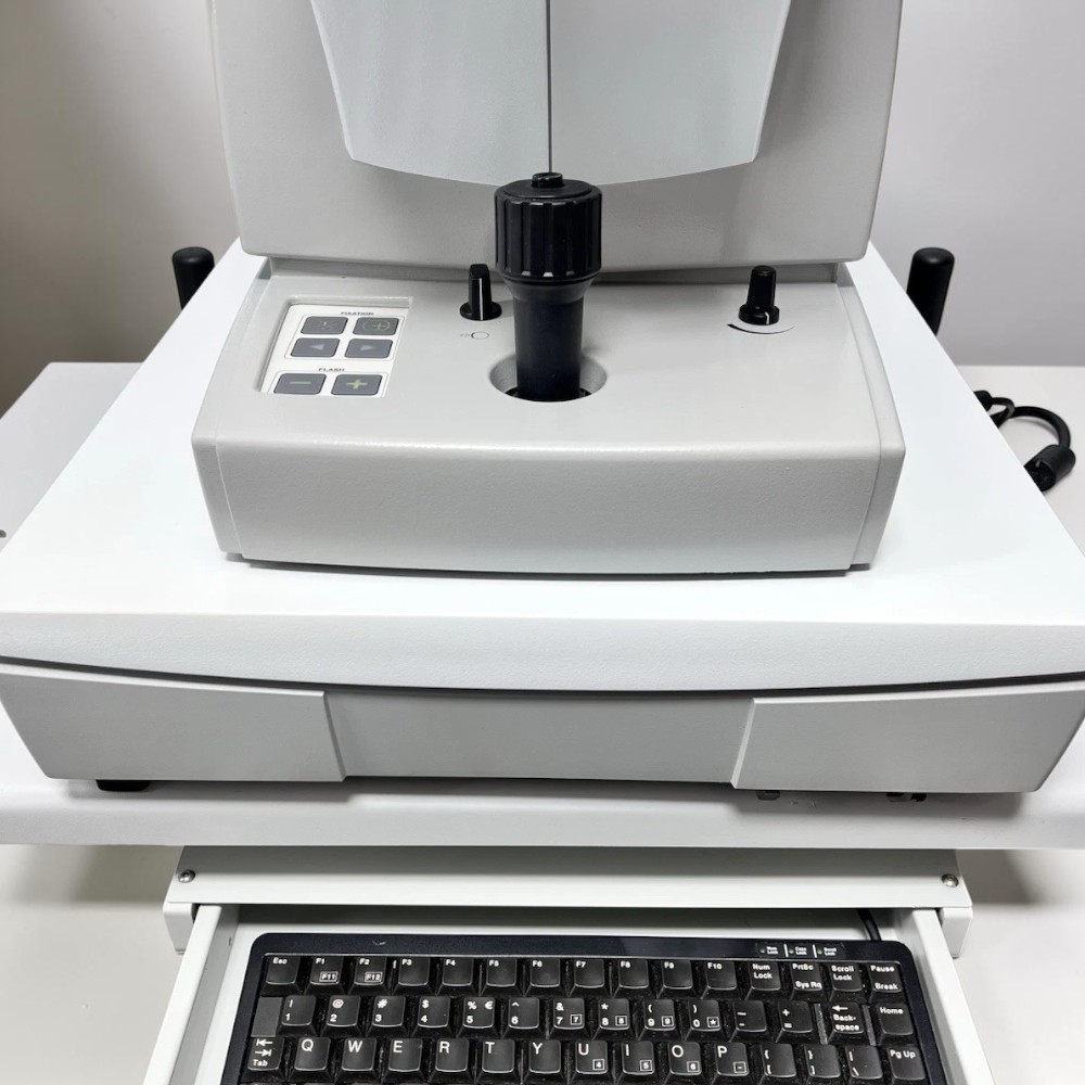 Zeiss Visucam 224 Non-Mydriatic Fundus Camera w/ Electric Table - Used 6 Zeiss Visucam 224 used — angled view on electric table with keyboard tray extended