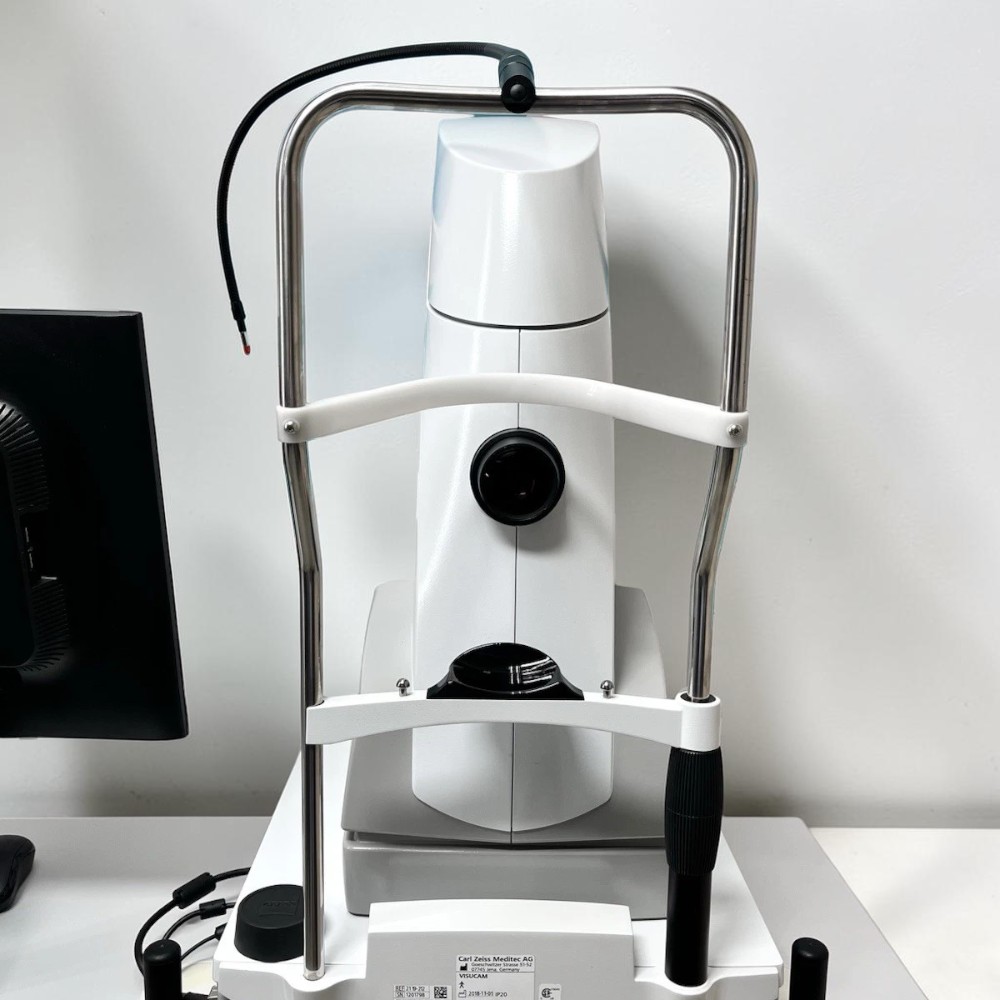 Zeiss Visucam 224 Non-Mydriatic Fundus Camera w/ Electric Table - Used 10 Zeiss Visucam 224 used — rear view showing the objective lens and patient headrest