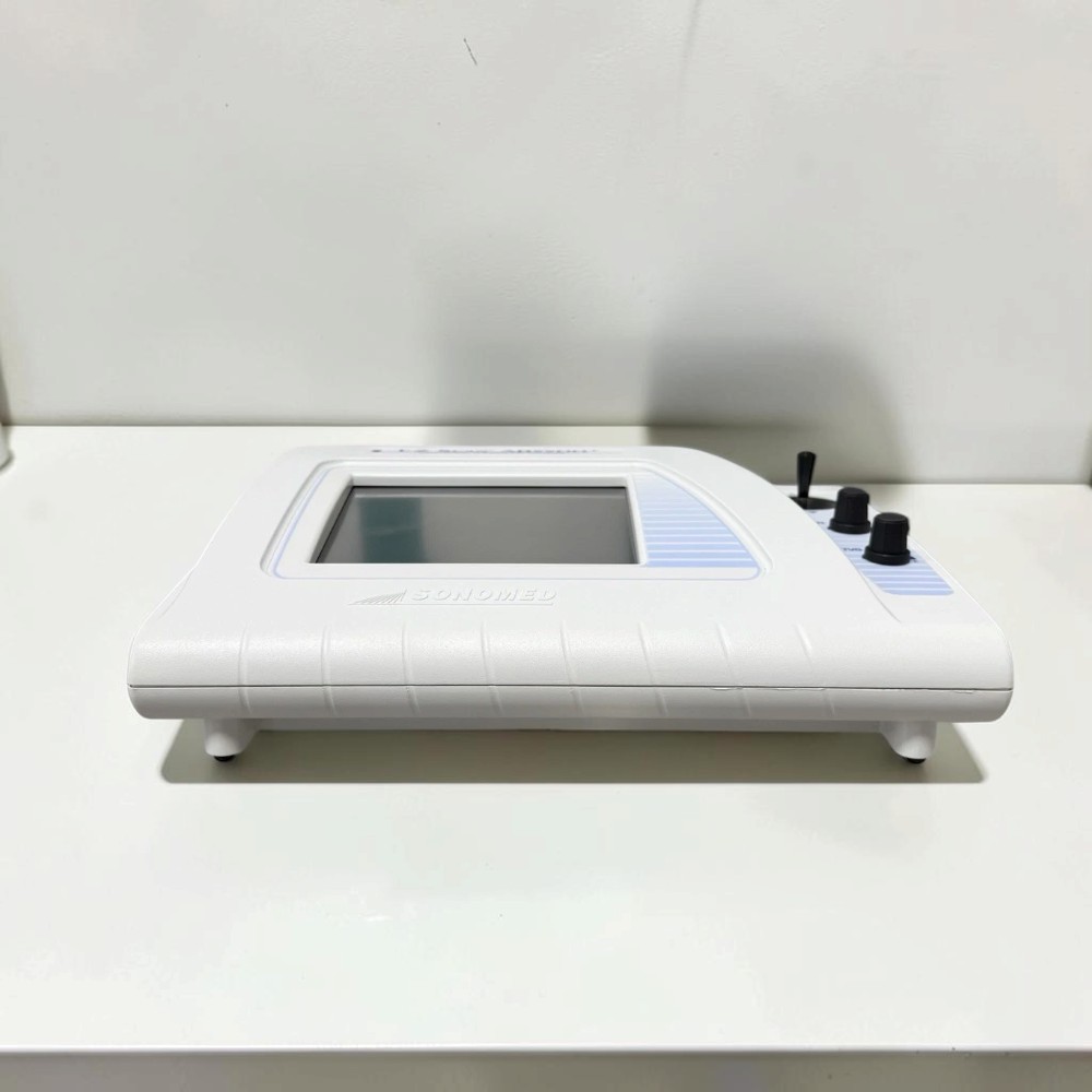 Sonomed E-Z Scan AB5500+ Ophthalmic Ultrasound Scanner - New Open Box 10 Sonomed E-Z Scan AB5500+ new open box — side view of control knobs and screen