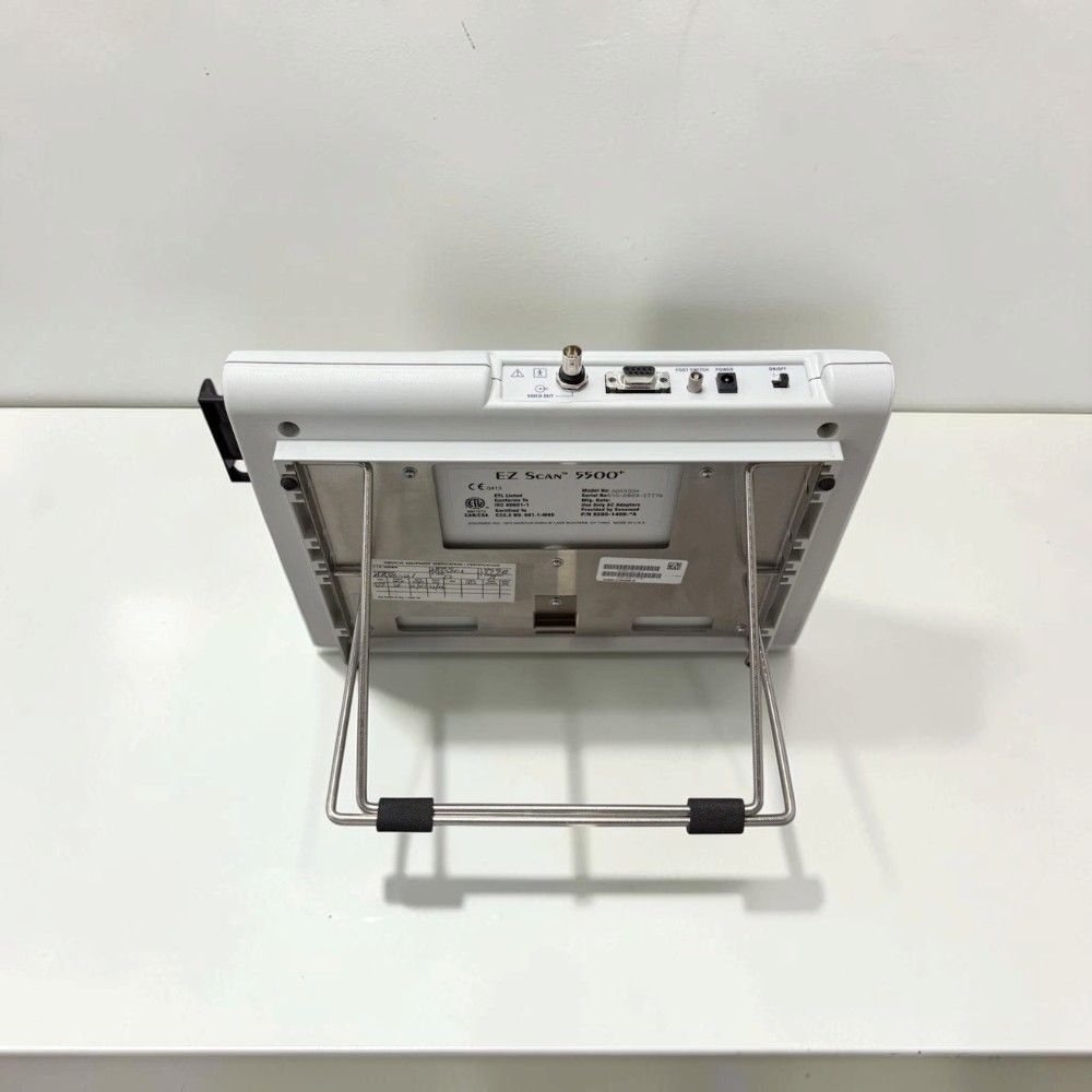 Sonomed E-Z Scan AB5500+ Ophthalmic Ultrasound Scanner - New Open Box 7 Sonomed E-Z Scan AB5500+ new open box — back view with stand and label